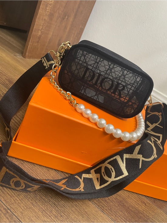 Dior Handbags - Dior Black Crossbody Bag with Pearl & Gold Chain